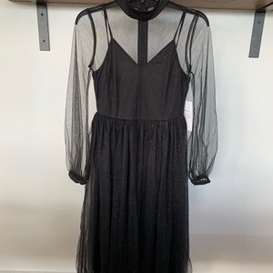 Forever Unique  Black Gold Glitter Tulle Dress MIDI ModCloth Sparkle 4